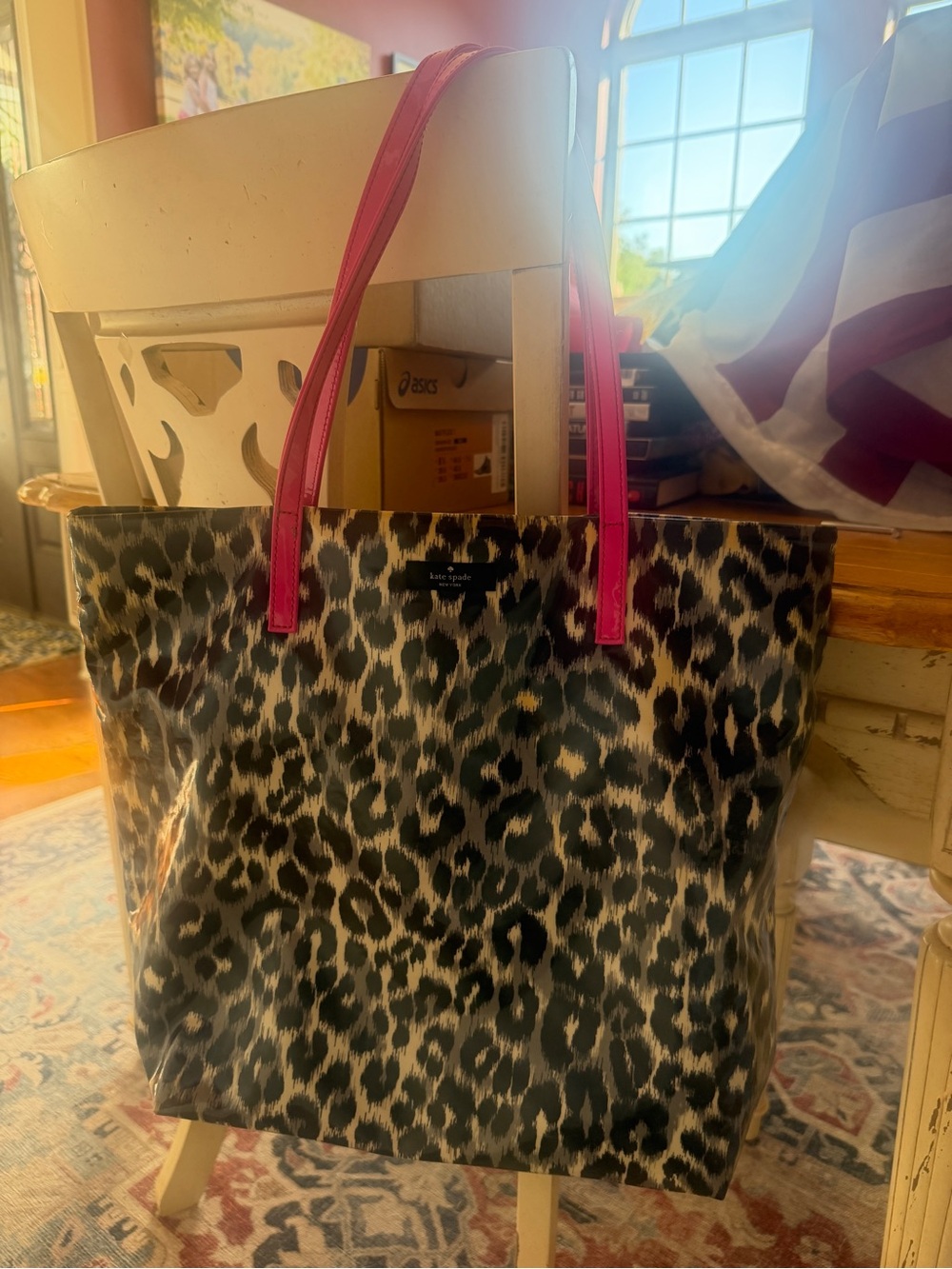 kate spade Leopard Print Tote with Pink Handles